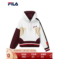 FILA x MIHARA斐乐连帽卫衣女子2021春季新款休闲时尚运动套头衫 白色拼暗洋红-WT 160/80A/S