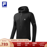 FILA ATHLETICS斐乐男士针织外套2020秋冬季新款连帽运动外套男 深黑-BK（A11M041514F） 185/104A/XXL