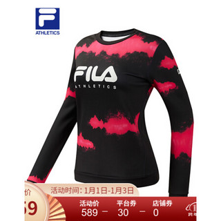 FILA ATHLETICS斐乐女子套头卫衣2020冬季新款专业运动透气卫衣 深黑印自玫红-PT 160/80A/S