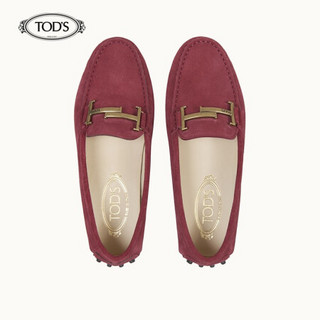 托德斯 TOD'S 2020秋冬 女士绒面小牛皮豆豆鞋 平底鞋  礼盒礼品 红色 36