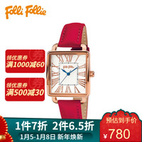 FolliFollie芙丽复古方形小表盘石英女士手表牛皮带WF16R012SPS WF16R012SPS-DARKRED