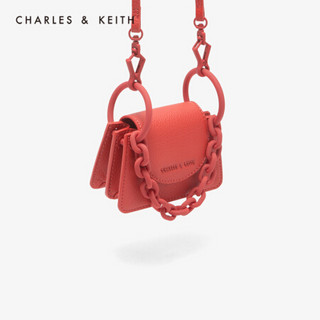 CHARLES＆KEITH2021春季CK6-40781119女士复古链条翻盖迷你零钱单肩包小包 Red红色 XXS