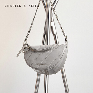 CHARLES＆KEITH2021春季CK2-80151023女士金属圆环饰斜挎包腰包 Grey灰色 S