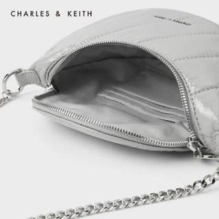 CHARLES＆KEITH2021春季CK2-80151023女士金属圆环饰斜挎包腰包 Grey灰色 S