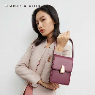 CHARLES＆KEITH2021春季CK2-50160085女士金属扣饰手提单肩包 Burgundy葡萄酒红色 S