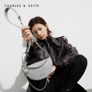 CHARLES＆KEITH2021春季CK2-80151023女士金属圆环饰斜挎包腰包 Grey灰色 S