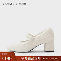 CHARLES＆KEITH2021春季CK1-60920230女士毛绒高跟玛丽珍鞋单鞋 White白色 36