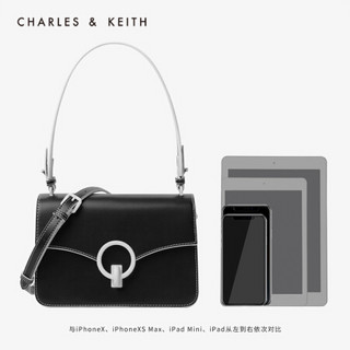 CHARLES＆KEITH2021春季CK2-20701016-1金属圆环饰手提单肩包女包女 Black黑色 M