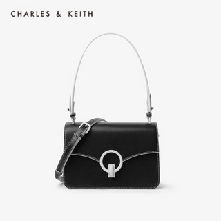 CHARLES＆KEITH2021春季CK2-20701016-1金属圆环饰手提单肩包女包女 Black黑色 M