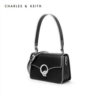 CHARLES＆KEITH2021春季CK2-20701016-1金属圆环饰手提单肩包女包女 Black黑色 M