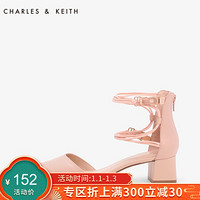 CHARLES&KEITH时尚女鞋CK1-60390312欧美风脚腕带装饰尖头粗跟凉鞋 粉红色 36