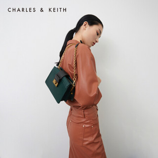 CHARLES＆KEITH2021春季CK2-20150979女士金属扣饰拉链单肩包 Green绿色 S