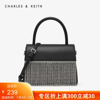 CHARLES＆KEITH女包金属流苏饰手提单肩包女CK2-50781032 Black黑色 S