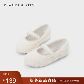 CHARLES＆KEITH2020冬季CK9-70900010毛绒一字带儿童平底单鞋 White白色 22