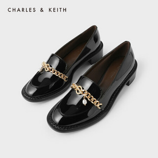 CHARLES＆KEITH2021春季CK1-70380801女士金属链饰乐福鞋单鞋 Black黑色 36