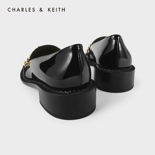 CHARLES＆KEITH2021春季CK1-70380801女士金属链饰乐福鞋单鞋 Black黑色 36