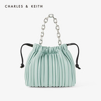 CHARLES＆KEITH2021春季CK2-80671163女士褶皱包面单肩水桶包 Mint Green薄荷绿色 S