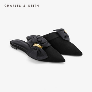 CHARLES＆KEITH低帮鞋CK1-70900140复古蝴蝶结饰女士尖头穆勒鞋 Black黑色 36