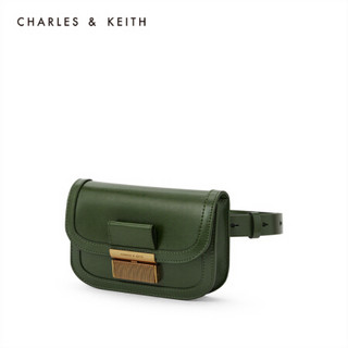 CHARLES＆KEITH2021春季CK2-80671184女士金属扣饰斜挎包腰包豆腐包 Sage Green灰绿色 S