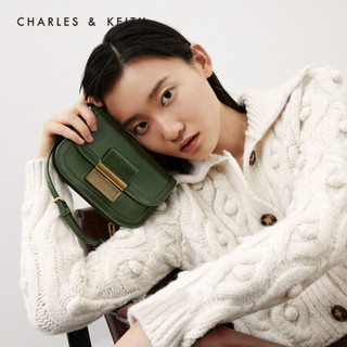 CHARLES＆KEITH2021春季CK2-80671184女士金属扣饰斜挎包腰包豆腐包 Sage Green灰绿色 S