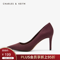 CHARLES＆KEITH女鞋CK1-60361210纯色简约女士尖头高跟鞋 Burgundy葡萄酒红色 35