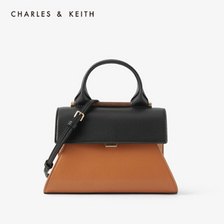 CHARLES＆KEITH2021春季CK2-50781234女士时尚拼色手提单肩包 Cognac白兰地色 S