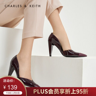 CHARLES＆KEITH低帮鞋CK1-61680058V口鞋面饰女士尖头奥赛鞋 Burgundy葡萄酒红色 37