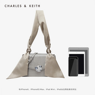 CHARLES＆KEITH2021春季CK2-20781155-1女士休闲金属扣饰翻盖单肩包女 Light Grey浅灰色 M