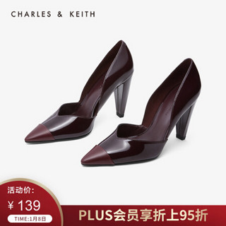 CHARLES＆KEITH低帮鞋CK1-61680058V口鞋面饰女士尖头奥赛鞋 Burgundy葡萄酒红色 37