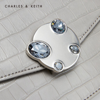 CHARLES＆KEITH2021春季CK2-20781155-1女士休闲金属扣饰翻盖单肩包女 Light Grey浅灰色 M