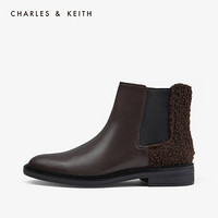 CHARLES＆KEITH女靴女鞋冬季CK1-90360322-A材质拼接中跟切尔西靴女 Dark Brown深啡色 36