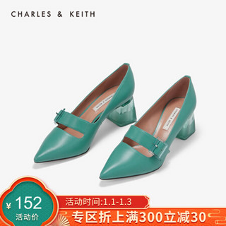 CHARLES＆KEITH低帮鞋CK1-61680027雾面璐彩特拼接跟饰女士单鞋 Turquoise青绿色 37