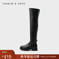 CHARLES＆KEITH2021春季CK1-90580128女士时尚厚底拉链过膝长靴 Black黑色 38