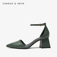 CHARLES&KEITH女鞋冬季CK1-60280215编织锁边饰尖头粗跟单鞋女 Green绿色 37