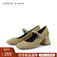 CHARLES＆KEITH2021春季SL1-61720034女士细绊带方头玛丽珍鞋 Green绿色 36