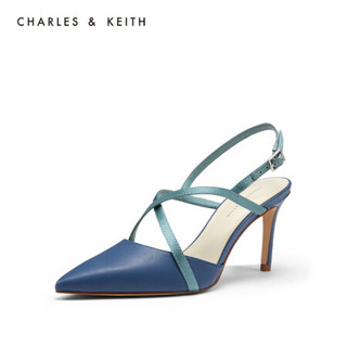 CHARLES＆KEITH2021春季CK1-60361234交叉带饰尖头高跟单鞋女 Blue蓝色 35