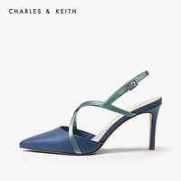 CHARLES＆KEITH2021春季CK1-60361234交叉带饰尖头高跟单鞋女 Blue蓝色 35