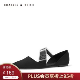 CHARLES＆KEITH低帮鞋CK1-70390255透明斜袢带饰女士平底单鞋 Black黑色 36