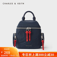 CHARLES＆KEITH2021春季CK2-60781028女士多口袋拉链手提双肩包 Dark Blue深蓝色 M