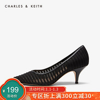 CHARLES＆KEITH2021春季CK1-60280229条纹网面饰尖头高跟单鞋女 Black黑色 36