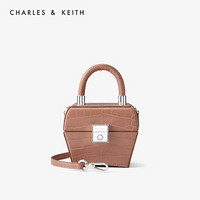 CHARLES＆KEITH2021春季CK2-50701000女士压纹饰箱型手提单肩包女 BLUSH浅红色 S