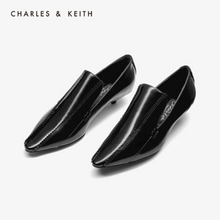 CHARLES＆KEITH女鞋SL1-60900014拼接鞋面尖头低跟鞋单鞋女 黑色Black 38