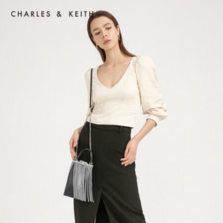 CHARLES＆KEITH女包金属流苏饰链条单肩包女CK2-70781046 Black黑色 S