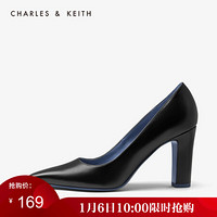 CHARLES＆KEITH女鞋CK1-60580144通勤简约女士粗跟单鞋 Black黑色 35