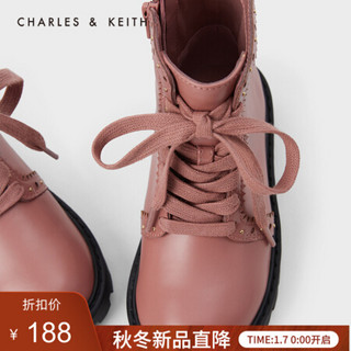 CHARLES＆KEITH2021春季CK9-91700024金属铆钉装饰儿童短靴 粉红色Pink 28