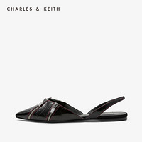 CHARLES＆KEITH女鞋CK1-70900143拉链装饰女士尖头平底鞋 Black黑色 35