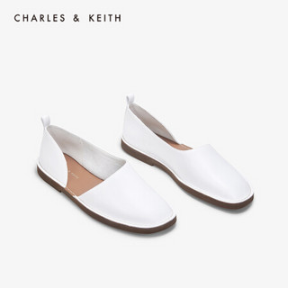 CHARLES＆KEITH低帮鞋CK1-71680020简约舒适侧挖V口饰女士方头平底鞋 White白色 35