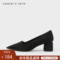 CHARLES＆KEITH2021春季CK1-60920221女士通勤尖头中跟单鞋 Black黑色 37