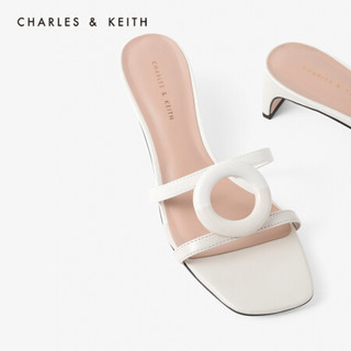 CHARLES＆KEITH2021春季CK1-60280253女士不对称装饰凉拖鞋 粉白色Chalk 34