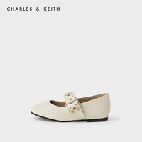 CHARLES＆KEITH2021春季CK9-71700105金属扣饰儿童平跟玛丽珍鞋 Cream奶白色 25